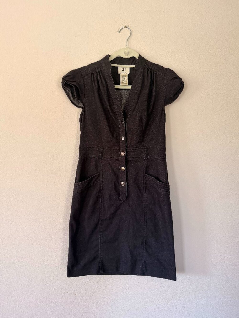 Y2K iCE Black Denim Dress with puff sleeves, size 6